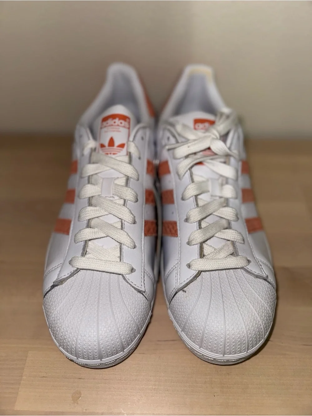 adidas White Sneakers with Coral Stripes - Picture 1 of 4